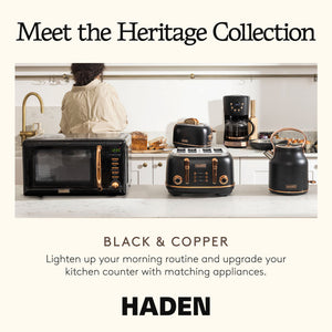 Haden Heritage 1.7 Liter Electric Kettle & 12 Cup Coffee Maker, Black & Copper