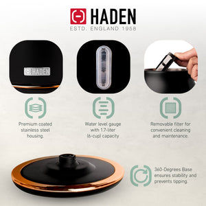 Haden Heritage 1.7L Electric Water Kettle & Compact Microwave, Black & Copper