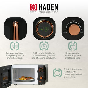 Haden Heritage 1.7L Electric Water Kettle & Compact Microwave, Black & Copper