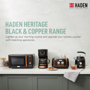 Haden Heritage 1.7L Electric Water Kettle & Compact Microwave, Black & Copper