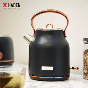 Haden Heritage 1.7L Electric Water Kettle & Compact Microwave, Black & Copper