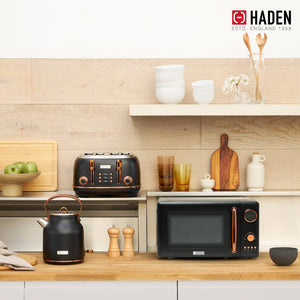 Haden Heritage 1.7L Electric Water Kettle & Compact Microwave, Black & Copper