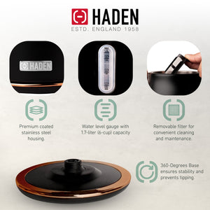 Haden Heritage Electric Water Kettle & 2 Slice Wide Slot Toaster, Black & Copper