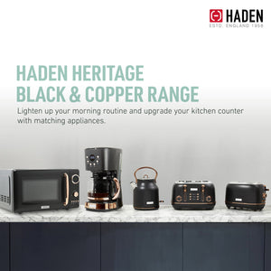Haden Heritage Electric Water Kettle & 2 Slice Wide Slot Toaster, Black & Copper