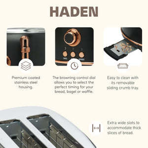 Haden Heritage Electric Water Kettle & 2 Slice Wide Slot Toaster, Black & Copper