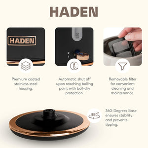 Haden Heritage Electric Water Kettle & 2 Slice Wide Slot Toaster, Black & Copper