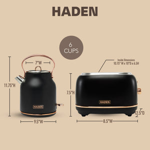 Haden Heritage Electric Water Kettle & 2 Slice Wide Slot Toaster, Black & Copper