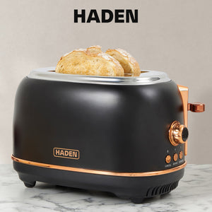 Haden Heritage 2 Slice Wide Slot Toaster & 12 Cup Coffee Maker, Black & Copper