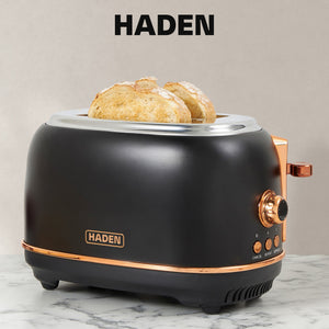 Haden Heritage Electric Water Kettle & 2 Slice Wide Slot Toaster, Black & Copper