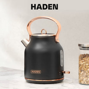 Haden Heritage Electric Water Kettle & 2 Slice Wide Slot Toaster, Black & Copper