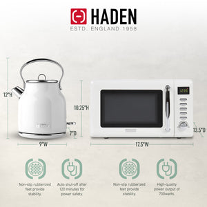Haden Heritage Compact Microwave & 1.7L Electric Water Kettle, Ivory & Chrome - TRAPSKI