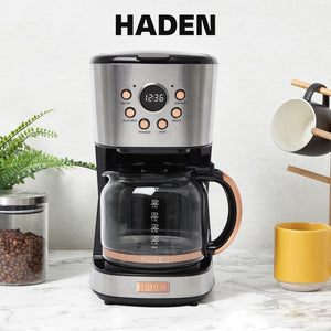 Haden Heritage 12 Cup Coffee Maker & 2 Slice Wide Slot Toaster Set, Steel/Copper