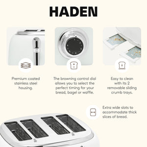 Haden Heritage 4 Slice Wide Slot Toaster & 12 Cup Coffee Maker, Ivory & Chrome - TRAPSKI