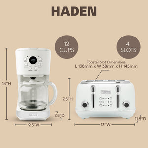 Haden Heritage 4 Slice Wide Slot Toaster & 12 Cup Coffee Maker, Ivory & Chrome - TRAPSKI