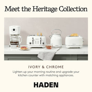 Haden Heritage 4 Slice Wide Slot Toaster & 12 Cup Coffee Maker, Ivory & Chrome - TRAPSKI