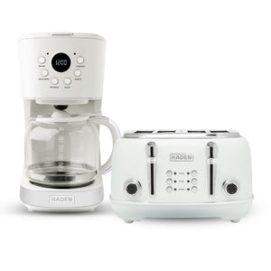 Haden Heritage 4 Slice Wide Slot Toaster & 12 Cup Coffee Maker, Ivory & Chrome - TRAPSKI