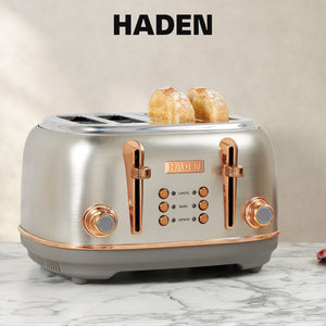 Haden Heritage 4 Slice Wide Slot Toaster & 12 Cup Coffee Maker, Steel & Copper
