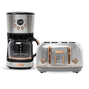 Haden Heritage 4 Slice Wide Slot Toaster & 12 Cup Coffee Maker, Steel & Copper