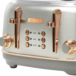 Haden Heritage 4 Slice Wide Slot Toaster & Electric Water Kettle, Steel & Copper