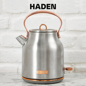Haden Heritage 4 Slice Wide Slot Toaster & Electric Water Kettle, Steel & Copper