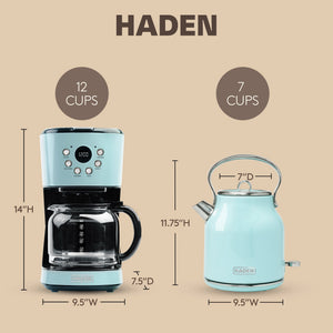 Haden 12 Cup Coffee Maker & Heritage 1.7L Electric Kettle, Turquoise & Chrome