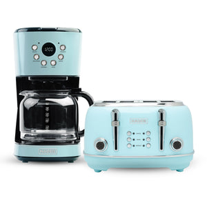 Haden Coffee Maker & Heritage 4 Slice Wide Slot Toaster, Turquoise & Chrome - TRAPSKI
