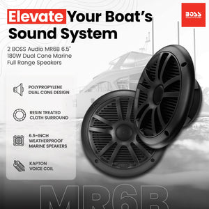 BOSS Audio MR6B 6.5" 180W Dual Cone Marine Full Range Speakers, Black, 1 Pair - TRAPSKI