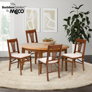 MECO Stakmore Urn Wood Upholstered Seat Folding Chair Set, 4 Pack, Fruitwood