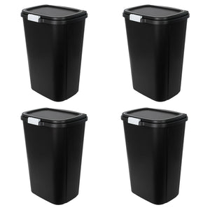 Hefty 13 Gallon Odor Block Touch Top Kitchen Durable Trash Can, 4 Pack, Black