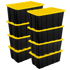 Sterilite 38 Gallon Industrial Stackable Storage Tote Lidded Containers, 8 Pack