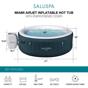 Bestway SaluSpa Miami AirJet 4-6 Person Inflatable Hot Tub w/ EnergySense Cover