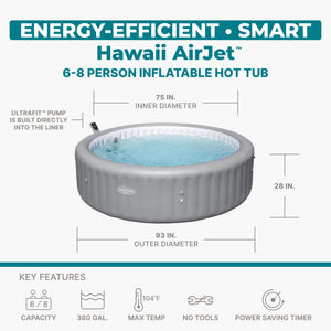 Bestway SaluSpa Hawaii Smart AirJet Inflatable Hot Tub with EnergySense Cover