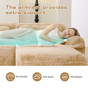 3-Seater Soft Plush Fabric Sofa With Movable Ottoman