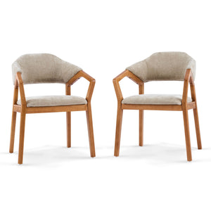Indoor Upholstered Dining Chair Set of 2 - Oatmeal / Teak