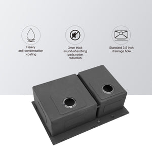 Double Bowl Kitchen Sink 16 Gauge 33" X 22" With 2 10" Deep Basins - Gunmetal Black