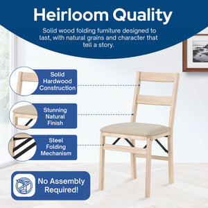 Stakmore Classic Upholstered Seat Solid Folding Chairs, Set of 2, Unfinished