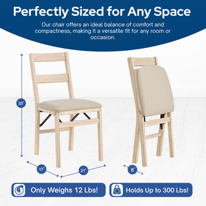 Stakmore Classic Upholstered Seat Solid Folding Chairs, Set of 2, Unfinished