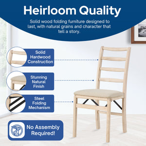 Stakmore Shaker Ladderback Upholstered Folding Chairs, Set of 2, Unfinished
