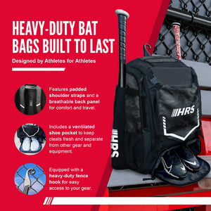 Hit Run Steal Bat Bag Backpack, Holds 4 Bats, Glove, and Helmet, Black Camo - TRAPSKI