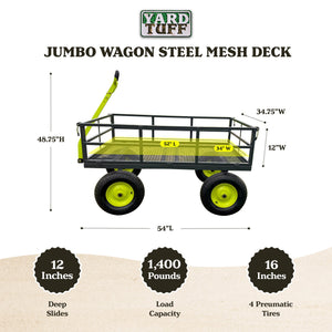 Yard Tuff Jumbo Wagon Steel Mesh Deck Utility Outdoor Yard Cart, 34 x 52 Inch