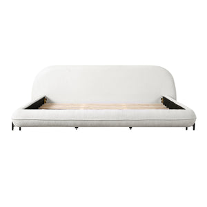 King Size Bed Frame with Boucle Fabric and Thick Headboard