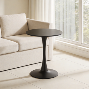 Black Round Dining Table with MDF Top and Matte Iron Base