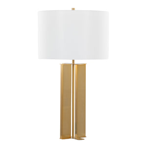 Cosmo 28" Glam Metal Table Lamp in Antique Brass and White Linen