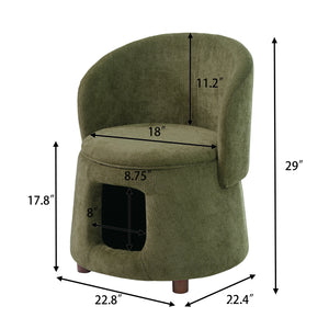 Green Pet Friendly Chair with Hidden Pet Nook and Convertible Stool