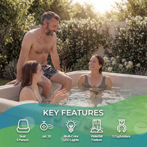 Lifesmart Spas 5 Person Plug and Play 28 Jet LED Outdoor Hot Tub, LS350DX, Sand