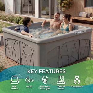 Lifesmart Spas 5 Person Plug and Play 28 Jet LED Outdoor Hot Tub, LS350DX, Taupe