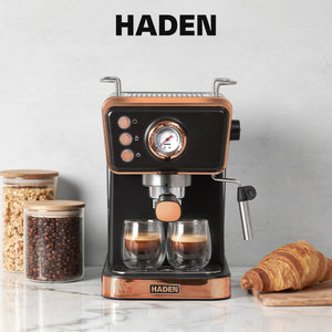 Haden Barista Brew Espresso Coffee Machine 20-Bar Espresso Maker, Black & Copper