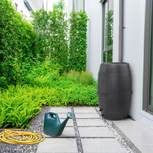 Tierra Verde Knock Down Rain Barrel with Rust Proof Brass Spigot, 39 Gal, Black