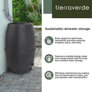 Tierra Verde Knock Down Rain Barrel with Rust Proof Brass Spigot, 39 Gal, Black