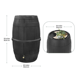 Tierra Verde Knock Down Rain Barrel with Rust Proof Brass Spigot, 39 Gal, Black
